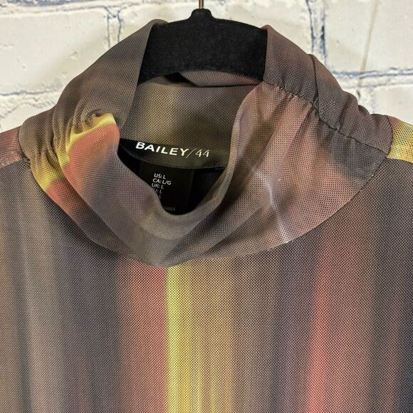 Bailey/44 Long-sleeve High-neck Vertical Gradient Striped Semi Sheer Mesh Top L - Picture 3 of 8